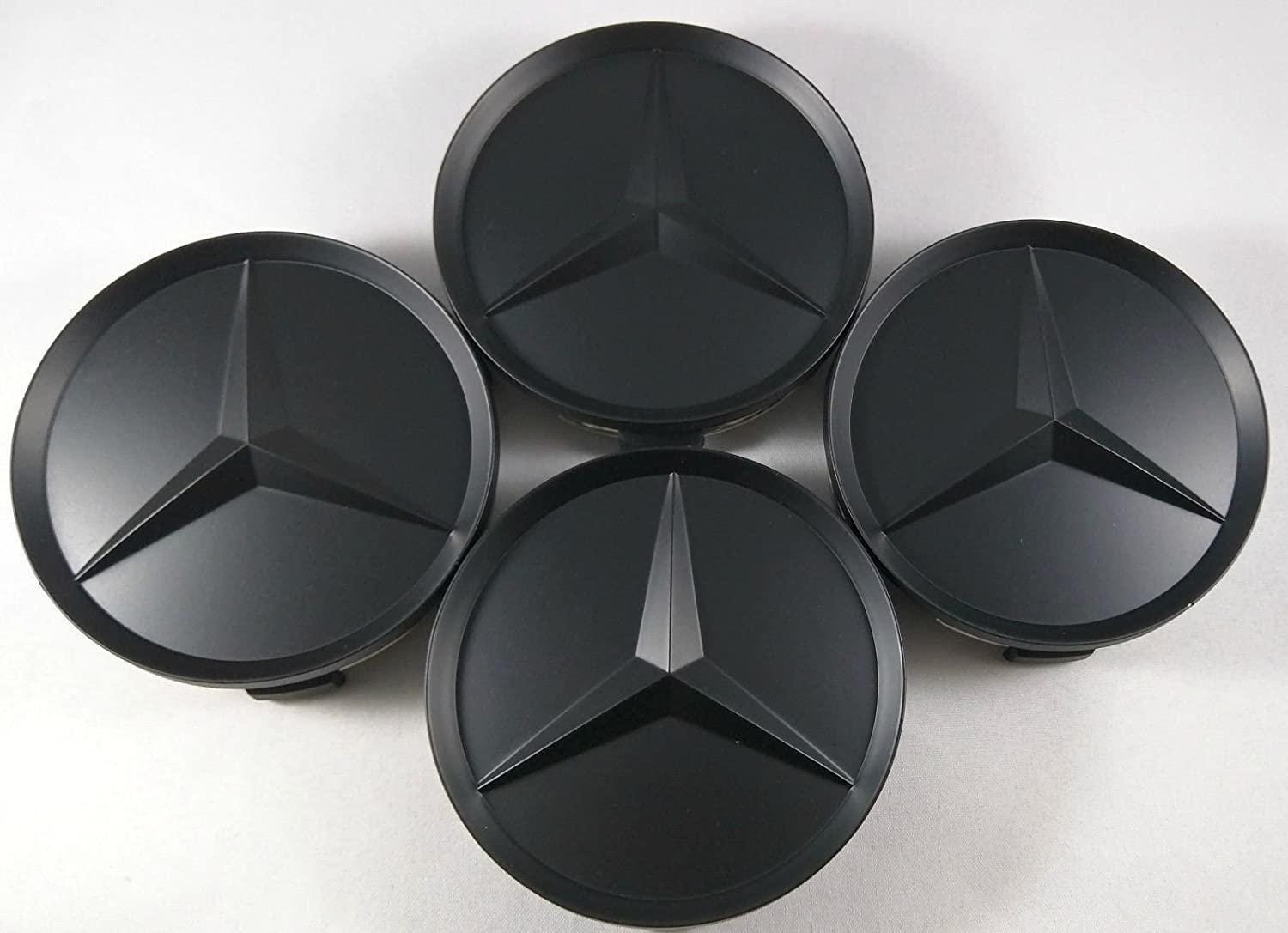 Set OF 4 Mercedes Full Black Matte Alloy Wheel Centre Caps 75MM Fit A ...