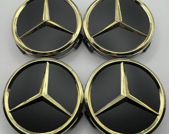 Juego de 4 tapacubos centrales para llantas de aleación Mercedes de 75 mm, color negro y plateado. Compatibles con Clase A, Clase C, Clase E, Clase S y AMG.