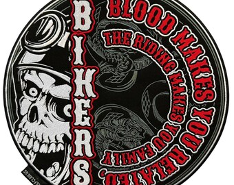 Parche bordado "The Riding Makes You Family" - Aplique termoadhesivo de calavera grande - Parche para espalda de chaqueta de motociclista con colores vivos