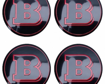 Set Of 4 MERCEDES Red Black Brabus Alloy Wheel Centre Caps 75MM Fit A Class, C Class, E Class, S Class, AMG