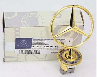 Insignia con estrella en relieve para capó de Mercedes Benz, color dorado y azul, emblema de 44 mm para clase CLK C E S