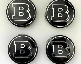 Juego de 4 tapacubos centrales de aleación Mercedes Brabus negros de 75 mm para Clase A, Clase C, Clase E, Clase S y AMG.