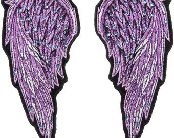 Parche bordado morado con alas y diamantes de imitación - Aplique grande termoadhesivo morado con alas y diamantes de imitación - Parche trasero para chaqueta de moto llamativo