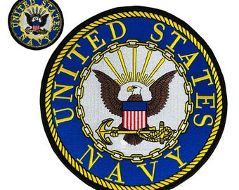 Paquete de 2 parches de insignia de la Marina de los Estados Unidos delanteros y traseros, parche bordado para planchar, Marina de los EE. UU.