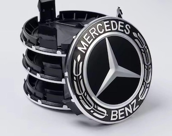 Juego de 4 tapas centrales negras para llantas de aleación Mercedes de 75 mm con diseño de corona. Compatibles con Clase A, Clase C, Clase E, Clase S y AMG.