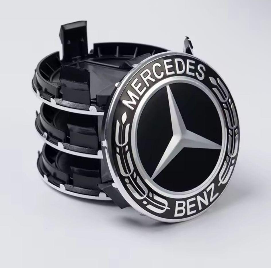 Set of 4 Mercedes Black Wreath Alloy Wheel Centre Caps 75MM Fit A Class ...