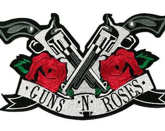 Parche bordado de Guns N' Roses - Aplique termoadhesivo grande de Guns & Roses - Parche para espalda de chaqueta de motociclista con un toque vívido