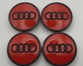 Juego de 4 tapacubos de aleación para Audi, color rojo y negro, con aro cromado de 61 mm (4M0601170), compatibles con A3, A4 y A5.