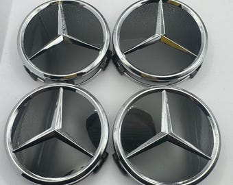 Juego de 4 tapas centrales negras brillantes para llantas de aleación Mercedes de 75 mm, compatibles con Clase A, Clase C, Clase E, Clase S y AMG.