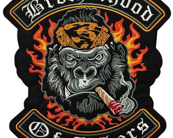 Parche bordado naranja de la Hermandad de motociclistas de gorilas - Aplique termoadhesivo grande de puro gorila - Parche para espalda de chaqueta de motociclista de colores vivos