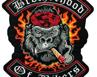 Parche bordado rojo de la Hermandad de motociclistas de gorilas - Aplique termoadhesivo grande con forma de puro de gorila - Parche para espalda de chaqueta de motociclista de colores vivos