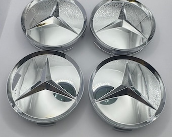 Juego de 4 tapas centrales para llantas de aleación Mercedes Full Silver Gloss de 75 mm, compatibles con Clase A, Clase C, Clase E, Clase S y AMG.