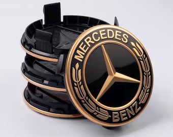 Juego de 4 tapas centrales para llantas de aleación Mercedes Gold Black de 75 mm, compatibles con Clase A, Clase C, Clase E, Clase S y AMG.
