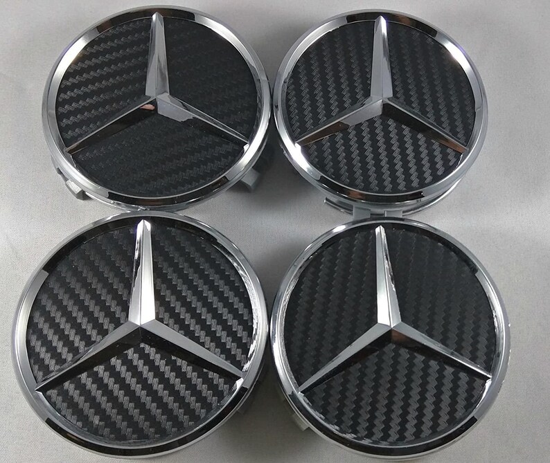 Set OF 4 Mercedes Black Carbon Alloy Wheel Centre Caps 75MM Fit A Class ...