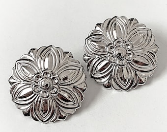 Vintage Flower Silver Tone Metal Earrings Clip On