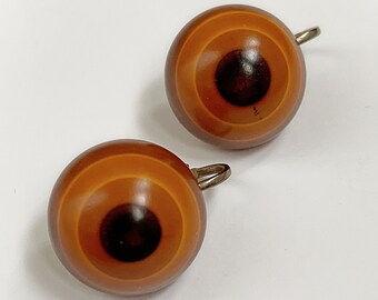 Vintage Plastic Brown Tan Orange Stripe Dome Clip On Earrings