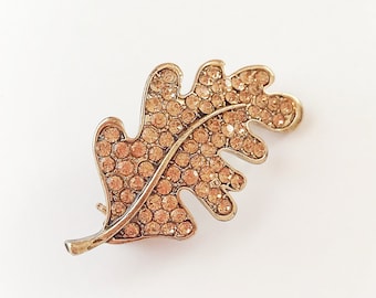 Vintage Rhinestone Leaf Brooch