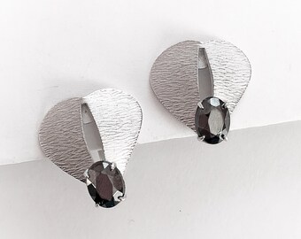 Vintage Sterling Silver Carl Art Hematite Earrings Screw Backs