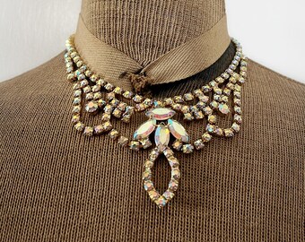 Vintage Aurora Borealis Rhinestone Choker Necklace