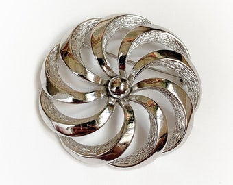 Vintage Roget Pinwheel Brooch Silver Tone Metal