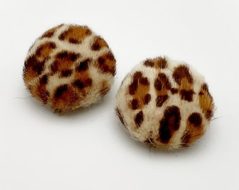 Vintage Pony Hair Leopard Print Disc Clip On Earrings