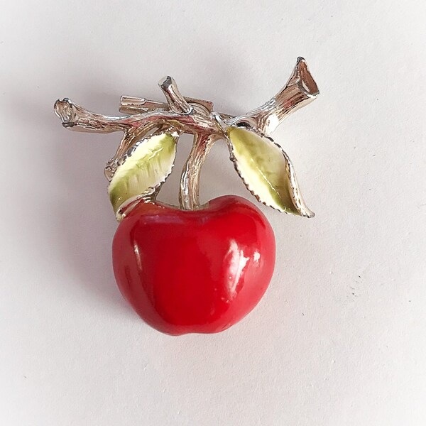 Vintage Gerry's  Red Apple Enamel Brooch