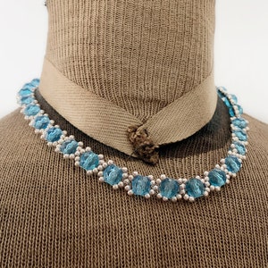Vintage Blue and Silver Colored Beaded Necklace