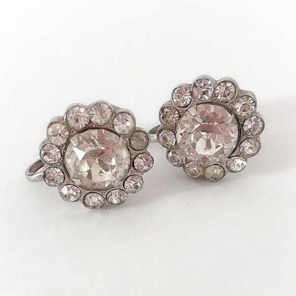 Vintage Coro Rhinestone Earrings Screw Backs