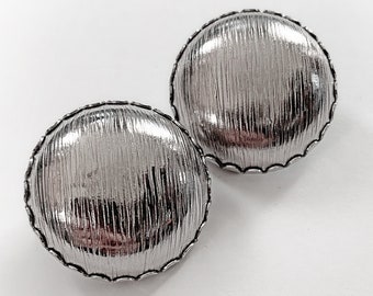 Vintage Silver Tone Metal Dome Clip On Earrings