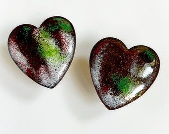 Vintage White Purple Red and Green Enamel Heart Cuff Links