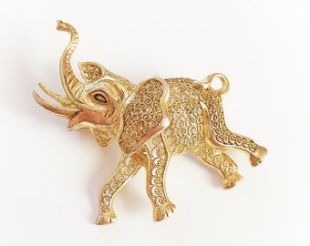 Vintage Elephant Brooch Gold Tone Metal