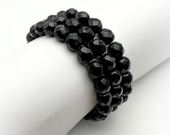 Vintage Black Faceted Glass Bead Wire Wrap Bracelet