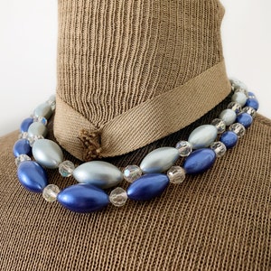 Vintage Double Strand Light and Dark Blue Choker Necklace