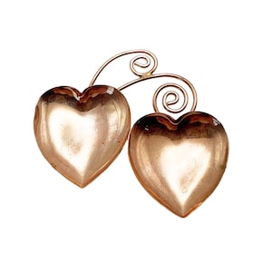 Vintage Copper Tone Metal Hearts and Scroll Brooch