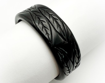 Vintage Black Plastic Leaf Bangle Bracelet