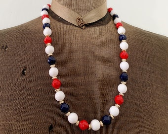 Vintage Red White and Blue Plastic Bead Necklace