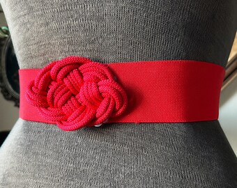 Vintage 1980s Red Elastic Belt with Knot Buckle