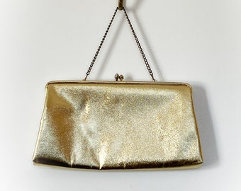 Vintage Gold Vinyl Chain Handle Purse with Tuck Away Clutch Option