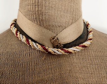 Vintage Ribbon and Gold Tone Metal Choker Necklace