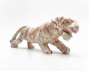 Vintage Pink and White Marble Stone Panther Figurine