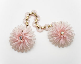 Vintage 1960er Jahre Pink Jelly Kunststoff Blumen Pullover Clip