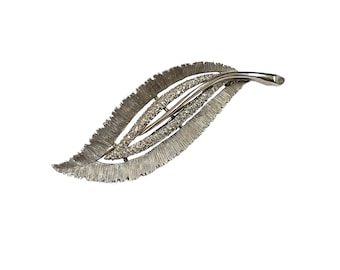 Vintage Silver Tone Metal Cut Out Design Leaf Brooch