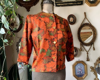 Vintage 1960s Styled by Terry Chicago Autumn Leaves Jacket Top 3/4 Sleeves