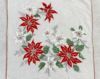 Vintage Red and White Poinsettia Handkerchief