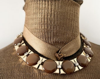 Vintage Brown Lucite and Rhinestone Choker Necklace