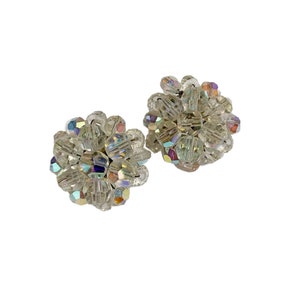 Vintage Crystal Glass Faceted Bead Clip On Earrings