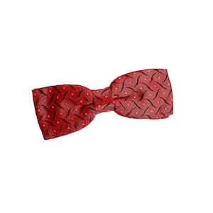 Vintage Royal Red Bow Tie with Black and Silver Tinsel Clip On
