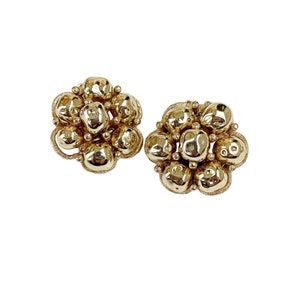 Vintage Gold Tone Metal Beaded Clip On Earrings