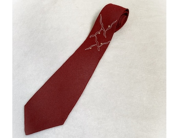 Vintage Made in California USA by Linde Maroon Necktie with Silvery Embroidered Detail