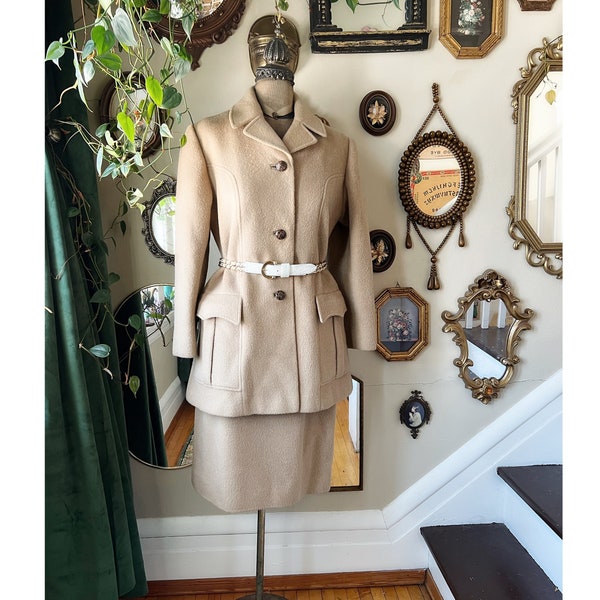 Vintage Warren of Stafford Wool 2 Piece Women's Suit Camel Brown Skirt and Jacket The Quality Shop Virgina Minnesota